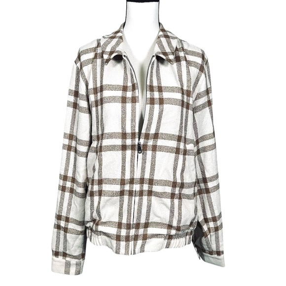 ASOS Jackets & Blazers - ASOS Design Brown Plaid Zip Up Jacket
